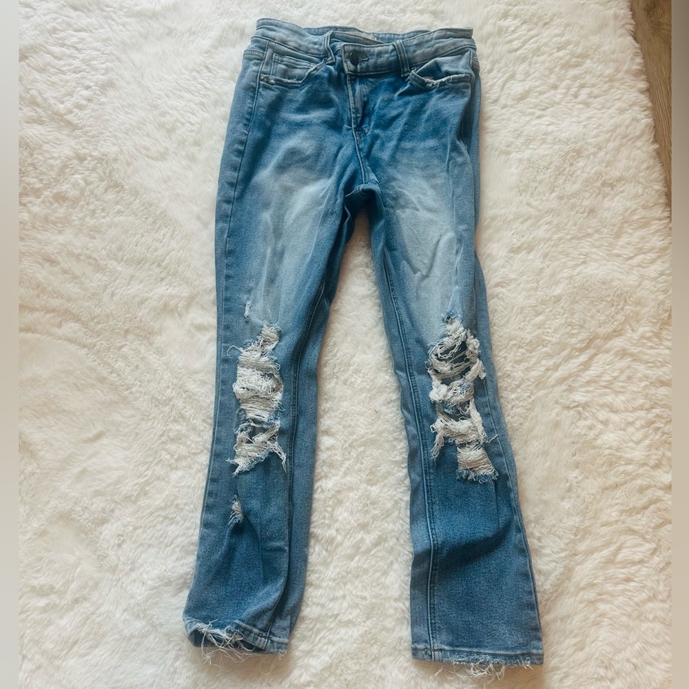 Altar'd State Light Blue Distressed Flare Jeans